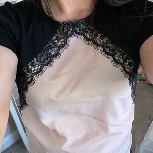 Women’s medium Silky Pink and black lace top.